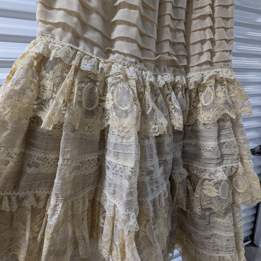 Lace Tiered Ruffle Midi Skirt in Beige - Picture 4 of 4